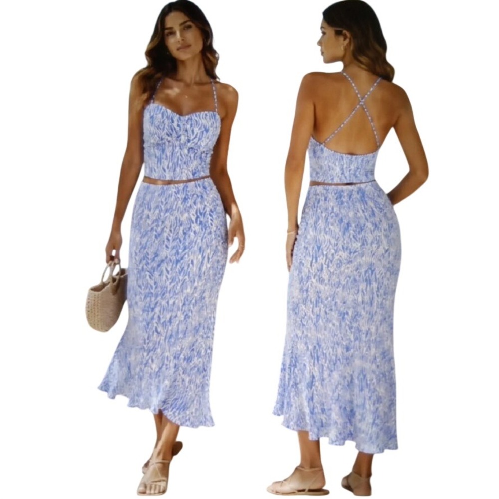 Diane Von Furstenberg x Target Skirt Set Women XXL Blue Zebra Ruched Strappy